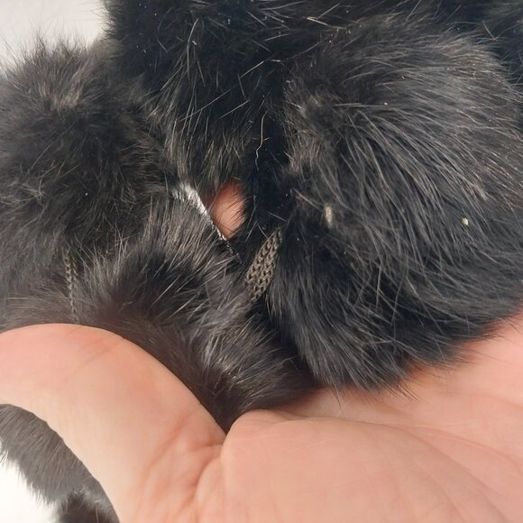 100% Genuine Rabbit Fur Scarf Black Long 71" x 7" Pompons Tassel Authentic Soft - Picture 7 of 9